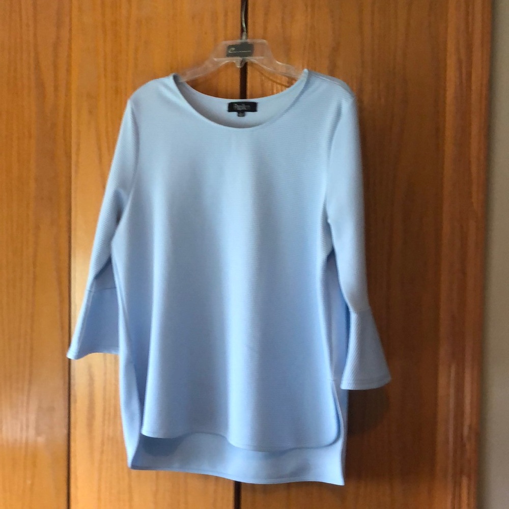 Womens powder blue top with flared sleeves